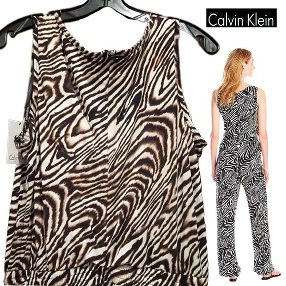Calvin Klein NEW Black Combo Drawstring Sleeveles Jumpsuit - Picture 8 of 10